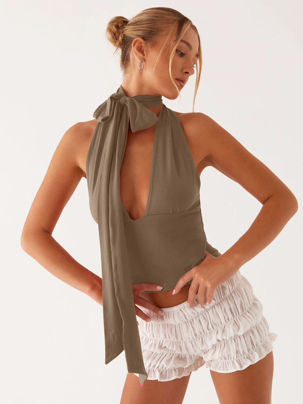 Dulzura V-Neck Sleeveless Halter Backless Bodycon Corp Top Solid Sexy Elegant Y2K Top Party Clubwear Street Summer Vest - Matrix-studios.com