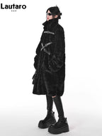 Lautaro Winter Cool Long Loose Casual Soft Thick Warm Black Fuzzy Faux Fur Coat Women Stand Collar Punk Style Fluffy Jacket 2023 - Matrix Studios