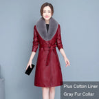 M-7XL Woman Sheepskin OverCoat Spring Autumn Winter 2026 Fashion Fur Collar Warm Thick Slim Long Sheep Leather Coat Female - Matrix Studios