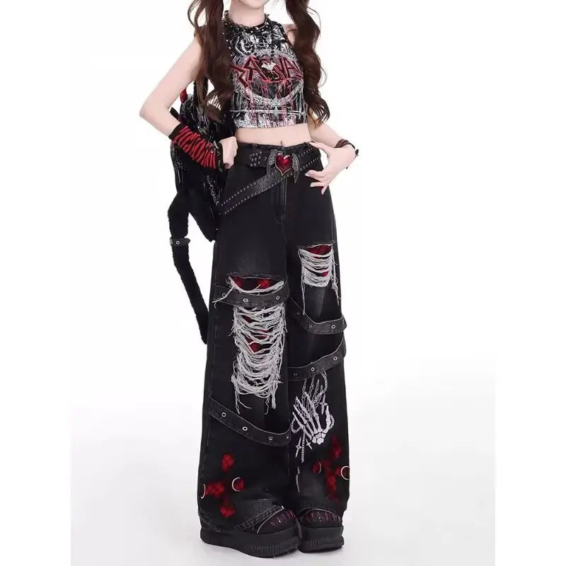 American Style Spicy Girl Loose Lazy and Relaxed Denim Pants Female punk Retro Washed Fashionable Versatile Casual Pants - Matrix-studios.com