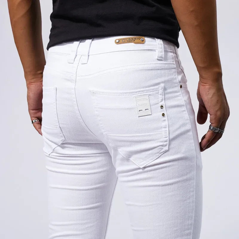 Men's White Casual Jeans New Denim Pants Comfortable Fashion Stretch Slim Fit Straight Trousers Male Clothing Streetwear - Matrix Studios