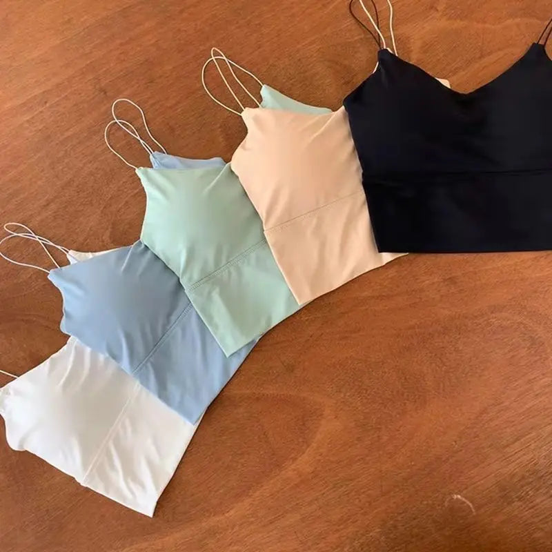 1pc Women Sexy Solid Color Camisole Ice Silk Tube Seamless Sports Tank Top Wireless Underwear Padded Bra Bralette Vest - Matrix-studios.com