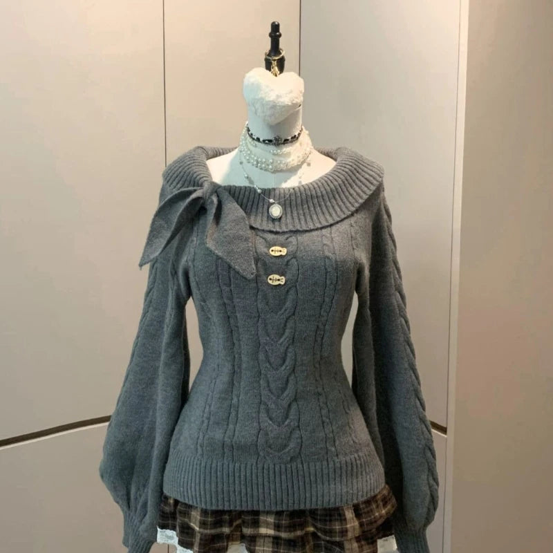 Preppy Style Sweet Knitted Sweater 2000s Aesthetic Gyaru Chic Korean Y2k Jumper Sweater Long Sleeve Coquette Knitwears - Matrix Studios