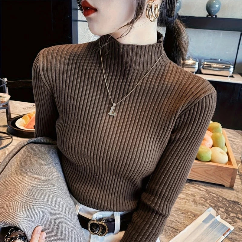 Winter Long Sleeve Mock Neck Knitted Women Sweater Pullover Slim Knit Sweater Women Tops Blusas Mujer De Moda 2024 Blusa J995 - Matrix Studios