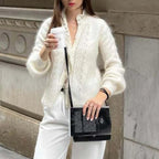 Women's White Cardigan Fashion Hollow Lace Patchwork Loose Sweaters Elegant New Office Basic Autumn Female Cardigan - Matrix Studios