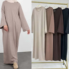 2024 New Modest Dress Solid Color Inner Dresses Muslim Women Dubai Abaya Eid Ramadan Islam Clothing Turkey Arabic Robe - Matrix-studios.com