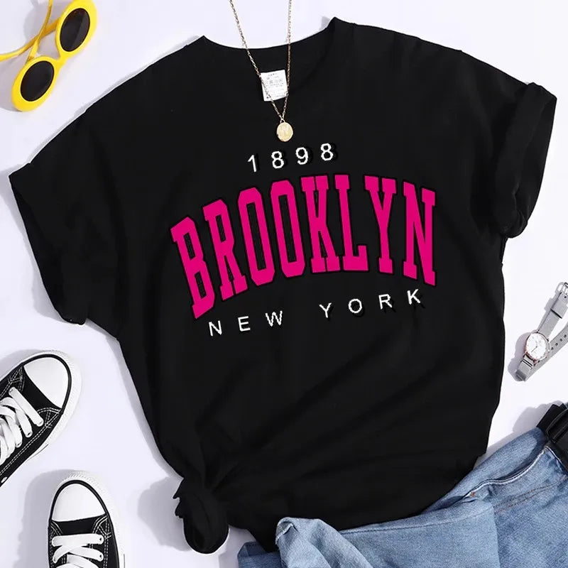 2024 New Summer Women T Shirt 1898 Brooklyn New York Print Short Sleeve T-Shirts Warm Casual Streetwear Hip Hop Y2k Clothes Tops - Matrix-studios.com