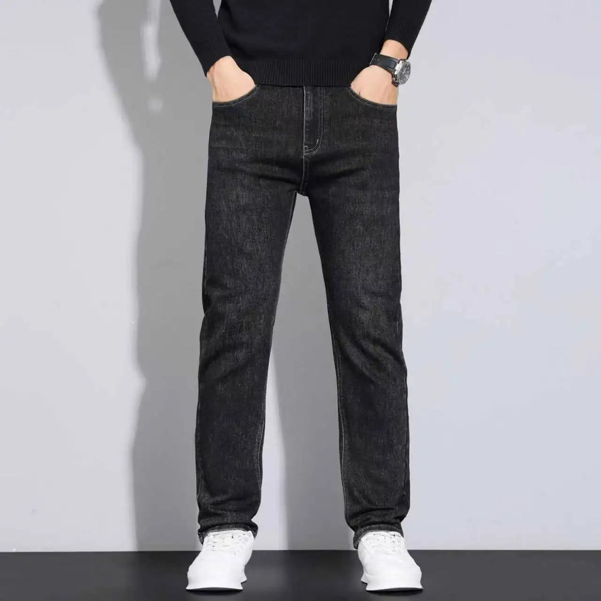2026 New Style Business Men's Jeans Casual Straight Stretch Fashion Classic Blue Black Work Pant Denim Trousers Male Clothing - Matrix Studios