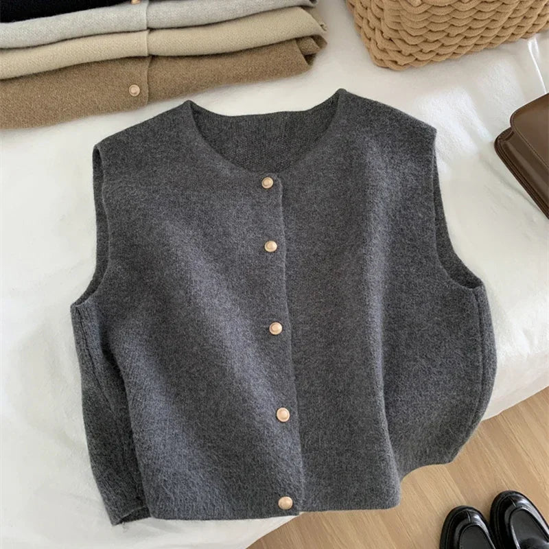 Autumn new women cardigan Korean elegant knitted sleeveless female casual sweater tanks fashion new slim ladies casual tops - Matrix Studios
