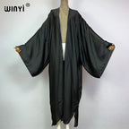 WINYI Kimono Boho Monocolour Kaftans Beach Wear Elegant Купальник Holiday Beach Outfits for Women Cover Ups Comfortable Dress - Matrix Studios