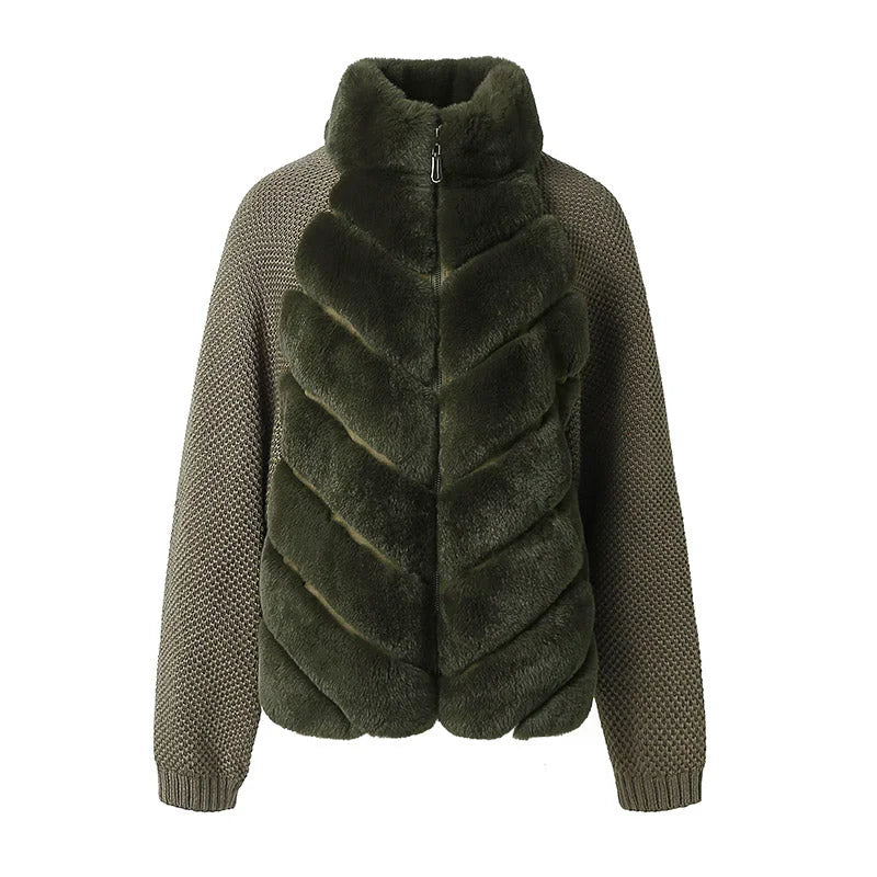 Street Faux Fur Patchwork Jacket Women Design Sense Long Sleeves Casual Female Coat 2025 Autumn Winter Lady Streetwear New - Matrix Studios