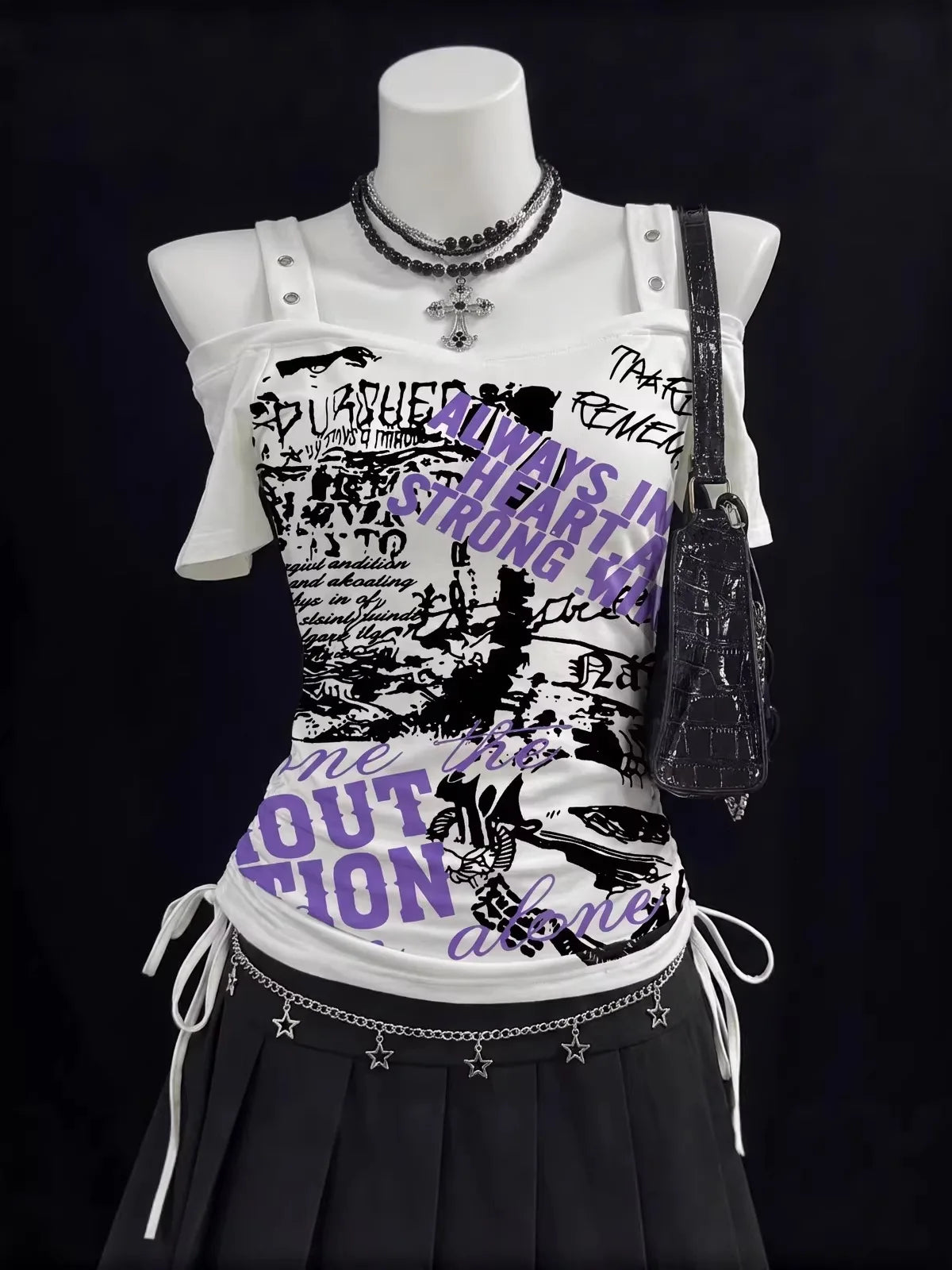 Y2K Japanese Streetwear Polo Shirt Women Slim Crop Tee 2025 White Short Sleeve Tops Letter Badge Houndstooth Vintage Harajuku - Matrix-studios.com
