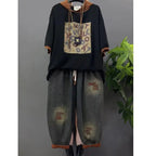 Vintage Plus Size Jeans Set Women's Two-Piece Outfit Casual Suit Denim Pants  Ladies Hooded T-Shirt Printed Jeans Sets - Matrix-studios.com