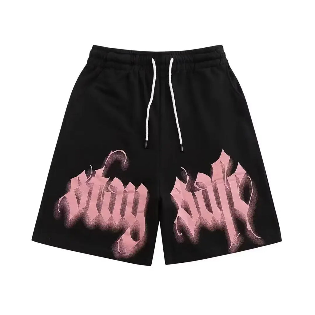 American Trend New Retro Sports High Street Pink Letters Versatile Tide Brand Summer Shorts Casual Printing Loose Shorts for Men