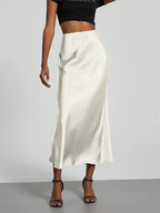 21 Colors New 2026 Women's Elegant High Waist Satin Long Skirts Female Summer Solid Color Faldas - Matrix-studios.com