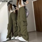 Retro Vintage High Street Baggy Pants Fashion Women Oversized Drawstring Pocket New Pant Casual Streetwear Loose Jogger Trousers - Matrix-studios.com