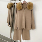 Reality Fur Jacket Pullover Set Woman Spring Knitted Suit Knitwear Female Real Fox Fur Collar Sweater Lady Autumn Knitted New - Matrix Studios