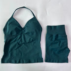 No Logo 2Pcs Gym Set Women Backless Tank Tops High Waist Scrunch Seamless Shorts Gym Suit Fitness Clothes Activewear Workout Set - Matrix-studios.com