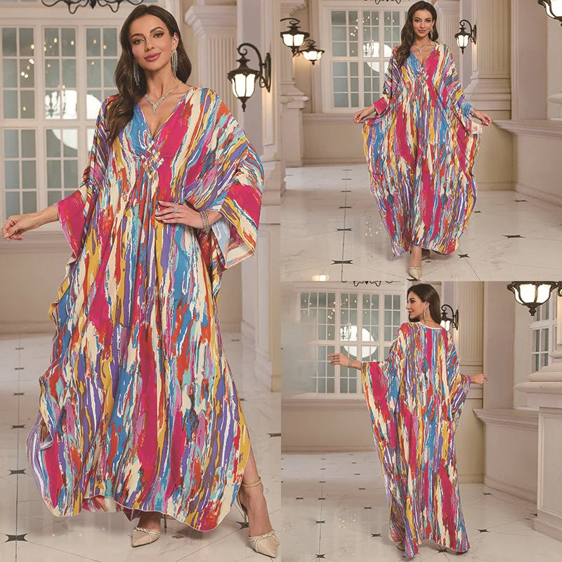 Kaftan Dresses for Women Wave Neck Swimsuit Cover Up Caftan Dress Plus Size Oversized Long Beach Dress - Matrix Studios