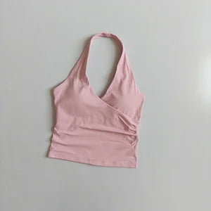 Women's Sexy V-Neck Fitness Bra Nude Sports Bra Hanging Neck Yoga Suit Vest Comfortable Breathable Gym Top for Active Wear - Matrix Studios