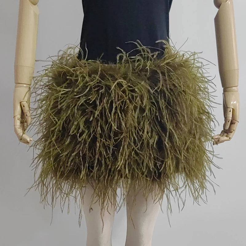 Real feather mini skirt, elastic waist sexy clothing, club, party dance party carnival short skirt can be customized in size - Matrix Studios