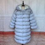 QUEENTINA Hood Fur Coat Women Real Fox Long New Luxury Female Natural Leather Jacket Warm Thick Long Winter Fur Vest Waistcoat - Matrix Studios
