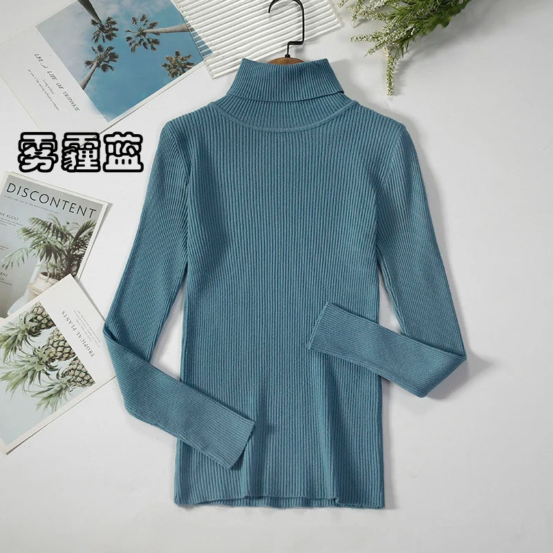 2026 Simple Women Turtleneck Sweater Winter Fashion Pullover Elastic Knit Ladies Jumper Casual Solid Black Female Basic Tops - Matrix Studios