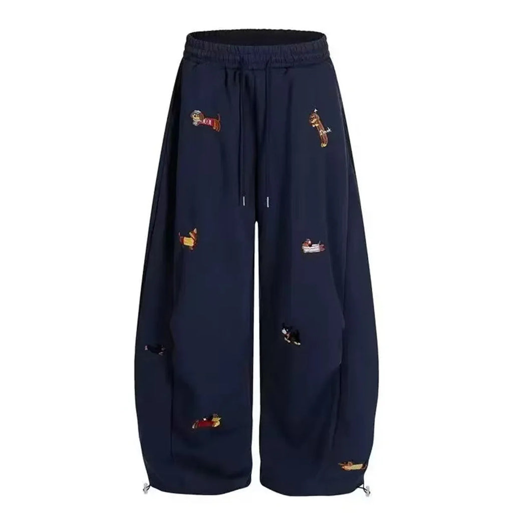 Embroidery Sausage Dog Sweatpants Loose Casual Joggers Wide Leg Couple Streetwear Fun Fashion Comfortable Pants Baggy Sweatpants - Matrix-studios.com