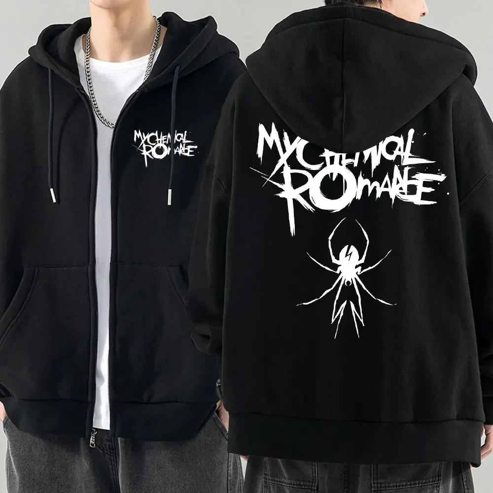 Men Fashion Hoodies Jacket Coats My Chemical Romance Mcr Dead Zipper Hoodie Top Loose Black Parade Punk Emo Zip Up Sweatshirt - Matrix Studios