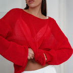 Talenza Hollow Knitted Sweater Pullover Women's Solid See-through O-Neck Long Sleeve Knitted T-Shirt Loose Casual Pullover 2026 - Matrix Studios