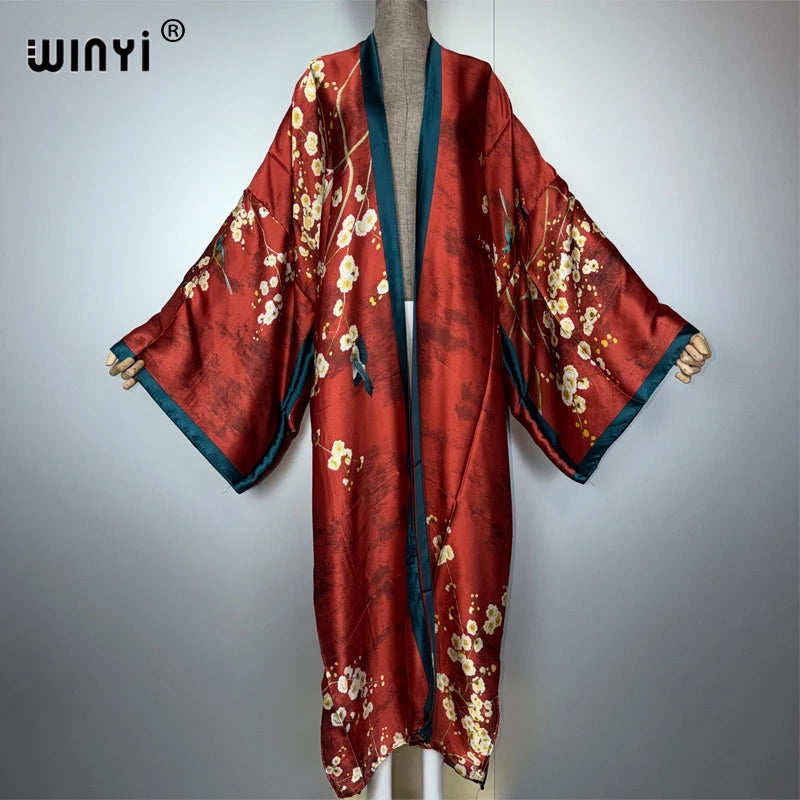Kimonos verano Women sukienka Print Long Sleeve Cardigan Female Blouse Loose Casual beach Cover Up boho dress party kaftan - Matrix Studios