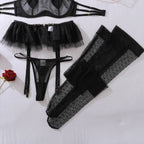 New Fashion Mesh See Through Halter Neck Lingerie Set Women Sexy Perspective Three-point Style with Stockings Shaping Split Set - Matrix-studios.com