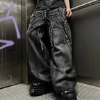 Y2K Baggy Jeans vintage Splicing embroidery Pattern high quality jeans Hip Hop Gothic Streetwear men women Casual wide leg jeans - Matrix Studios