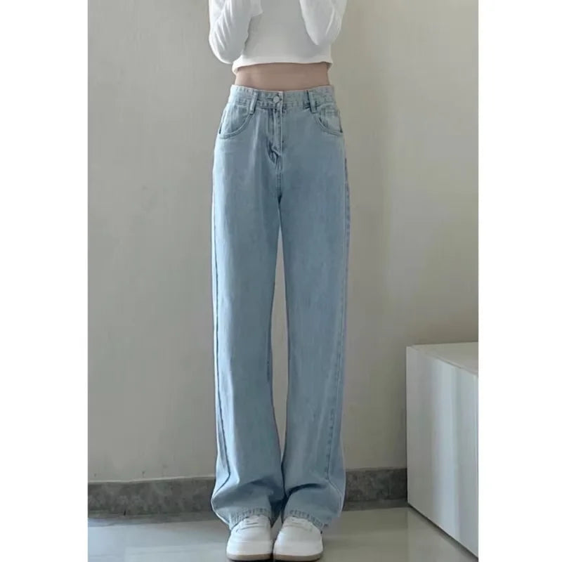 Autumn Spring Jeans Women Denim Pants Vintage Straight Trousers Fashion Female White Black Solid Loose Casual Wide Leg Pants - Matrix-studios.com