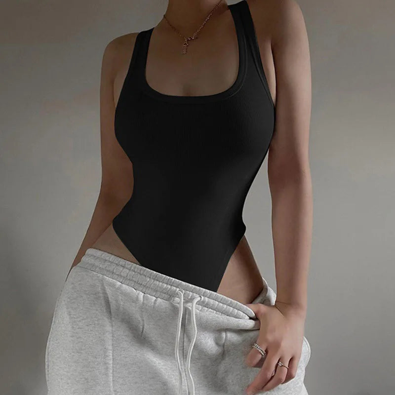 Sleeveless Knit Bodysuit Hot Summer Sexy Bodycon Off Shoulder Halter Tops Casual Street Bodice For Women ClubWear - Matrix-studios.com