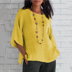 Cotton Blouse Shirts Summer O-Neck Three Quarter Loose Casual Blouse Tops Summer Cothes For Women Streetwear - Matrix-studios.com
