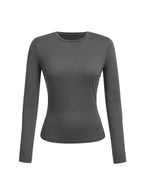 Women's solid-color long-sleeved T-shirt - Polyester knitted fabric, round neck, regular fit, fall-winter style - Matrix-studios.com