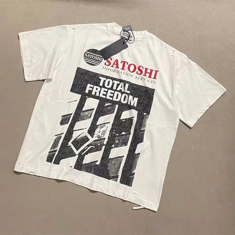 Damaged Hole Apricot Satoshi Nakamoto Oversized T Shirt Men Women High Quality Cracked Graphics Print Tee Tops T-Shirt - Matrix-studios.com
