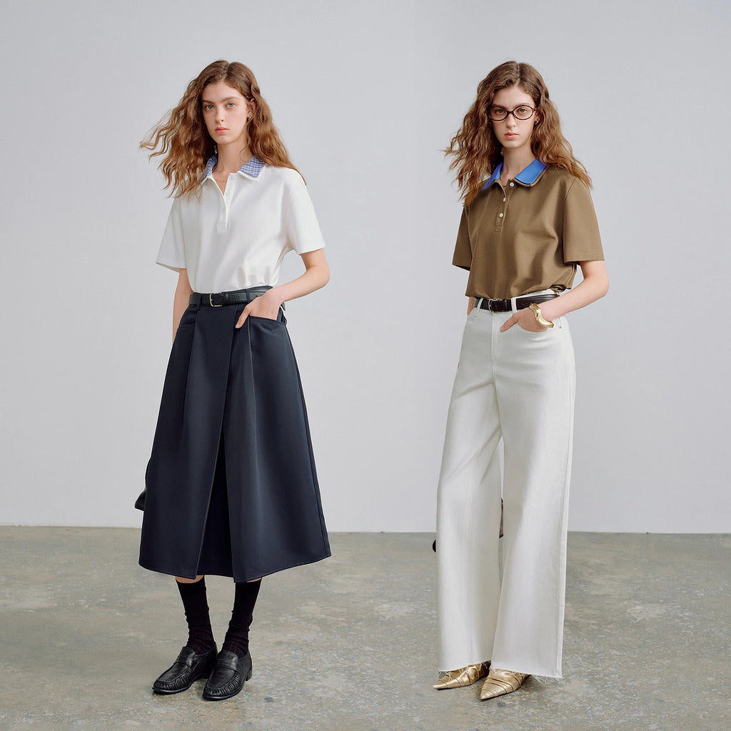 TOYOUTH Women Piqué Cotton Tees 2026 Spring New Double Collar Niche Design Loose Polo Tops - Matrix-studios.com