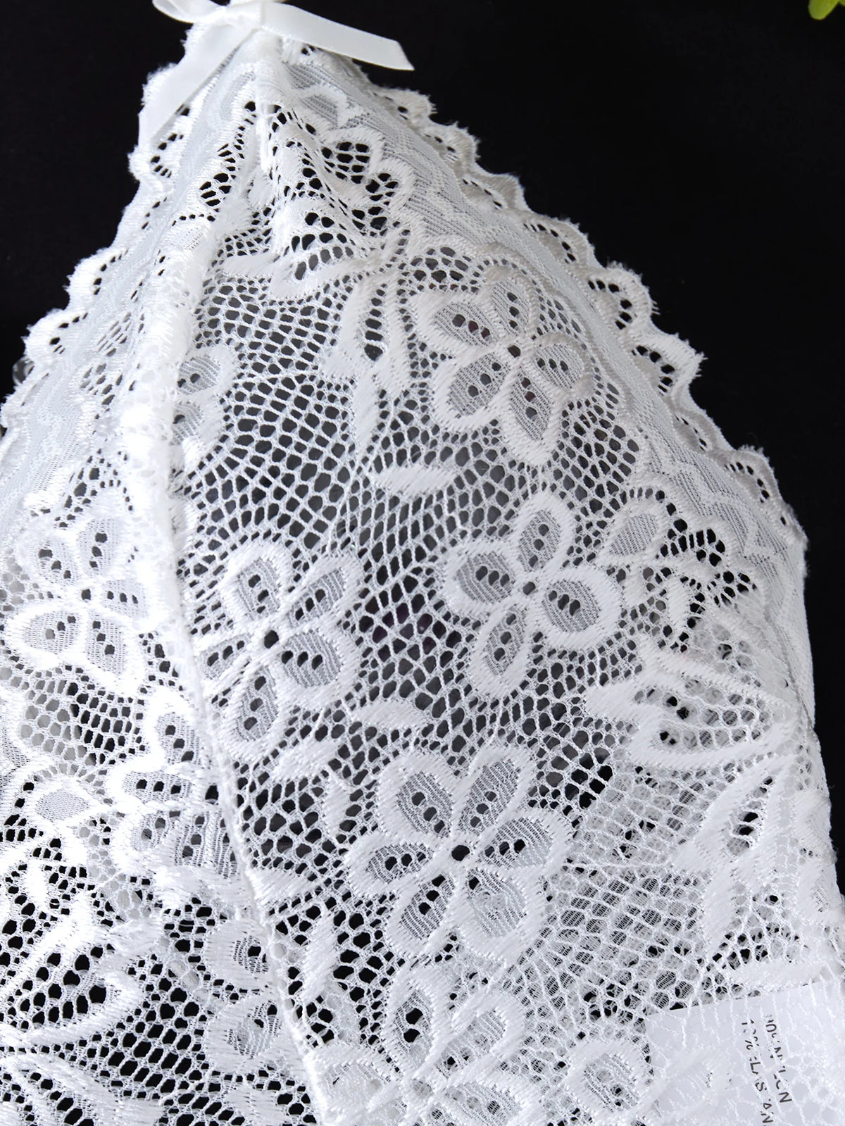 White Embroidered Lace Falafan Dress Set - Sexy Lingerie for Women - Sexy Bra Set with Strap Design on the Back 21077 - Matrix-studios.com