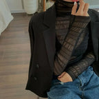New Women Floral Lace Shirt Spring Autumn Long Sleeve Sexy Mesh Bottoming Shirts Mock Neck Blouse T-Shirt Pullover Top - Matrix-studios.com