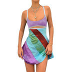 2024 New Women’s Casual Sweet Suspender A-line Dress Fashion Contrast Color U-neck Hollow Short Dress - Matrix-studios.com