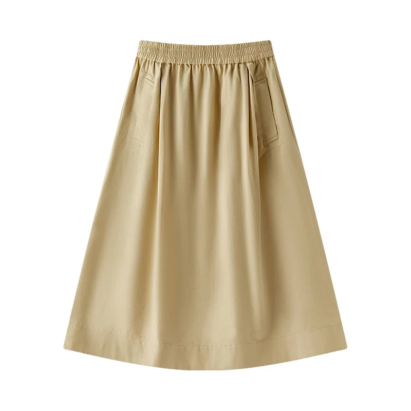 Semir Skirt Women 2025 New Spring Elastic Waist Solid Color Versatile Spring New Version Hip-covering A-line Umbrella Skirt - Matrix-studios.com