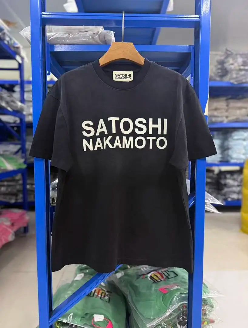 2026ss Satoshi Nakamoto Logo Printed Diamonds Patched Women Men T shirts tees Hiphop Oversized Men Casual Cotton T shirt - Matrix-studios.com
