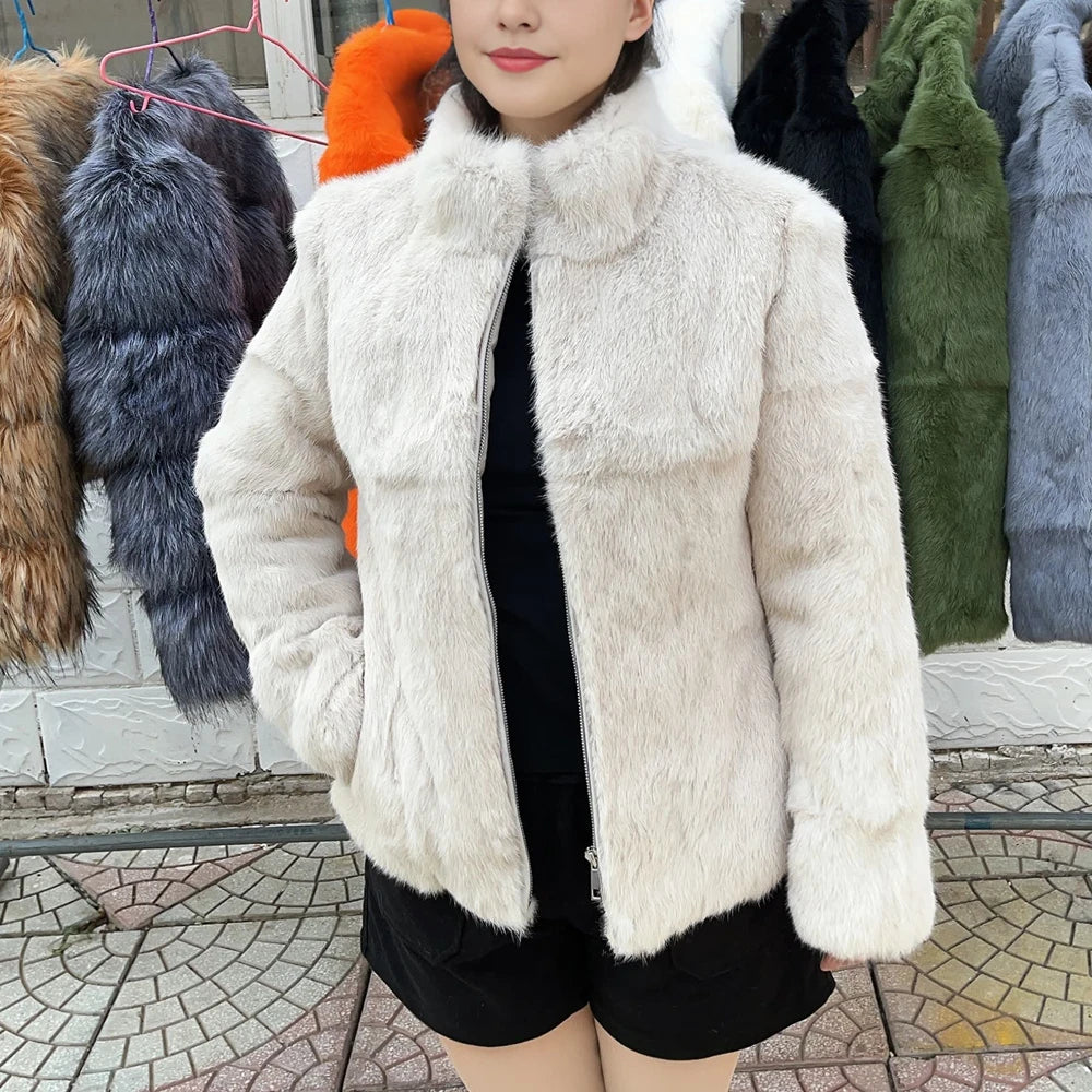Fancy Rani Natural Rabbit Fur Coat Women Winter Jacket Real Leather And Fur Women's Clothing Female Outerwears With 2024 - Matrix Studios