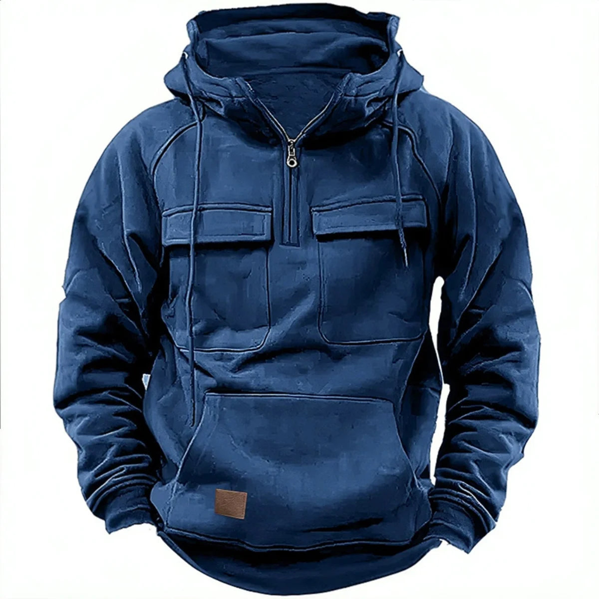 New Autumn-Winter Men's Hooded Solid-Color Casual Hoodie - Fashionable Young Man's Multi-Pocket Patch Hoodie Pullover Shirt - Matrix Studios