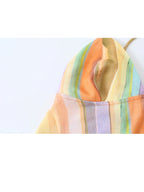 HH Fashion 2026 Women's Colorful Striped Two-Piece Set Summer Halter Neck Crop Top+Wide Leg Pants Resort Beach Outfit - Matrix-studios.com