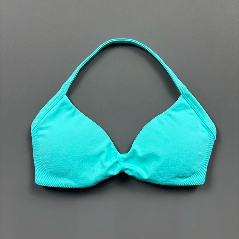 HISTELLO Strappy Bra Gym Top Women High Support Thin Strap Halter Sports Seamless Bras Scrunch Push-up Workout Yoga Tank Tops - Matrix Studios
