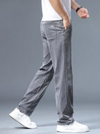 Summer Thin Men's Loose Straight Jeans Lyocell Soft Drape Business Casual Trousers Classic Smoke Gray Brand Ice Silk Pants - Matrix Studios