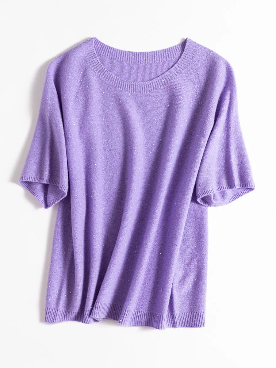 SuyaDream, 100%Merino Wool Pullovers for Woman, Round Neck, Short Sleeved Sweaters, 2025 Fall Winter Soft Warm Top, Pink, Olive - Matrix Studios